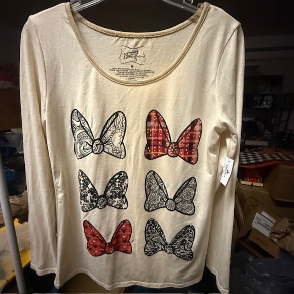 Disney A La Boutique Minnie Mouse Bows Long Sleeve Top Size M